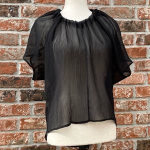 Gracie sheer black top with white sash-material bow / S / Excellent condition
